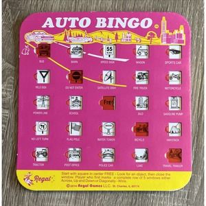 Regal Games Travel Auto Bingo for Fun Road Trips Pink Card Reusable Cardboard